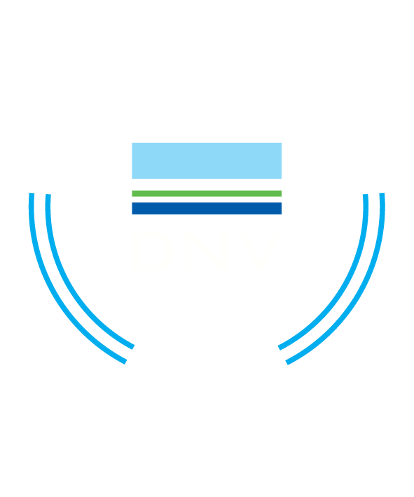 Il logo della certificazione iso 9001 dell'ente di certificazione DNV con colri istituzionali